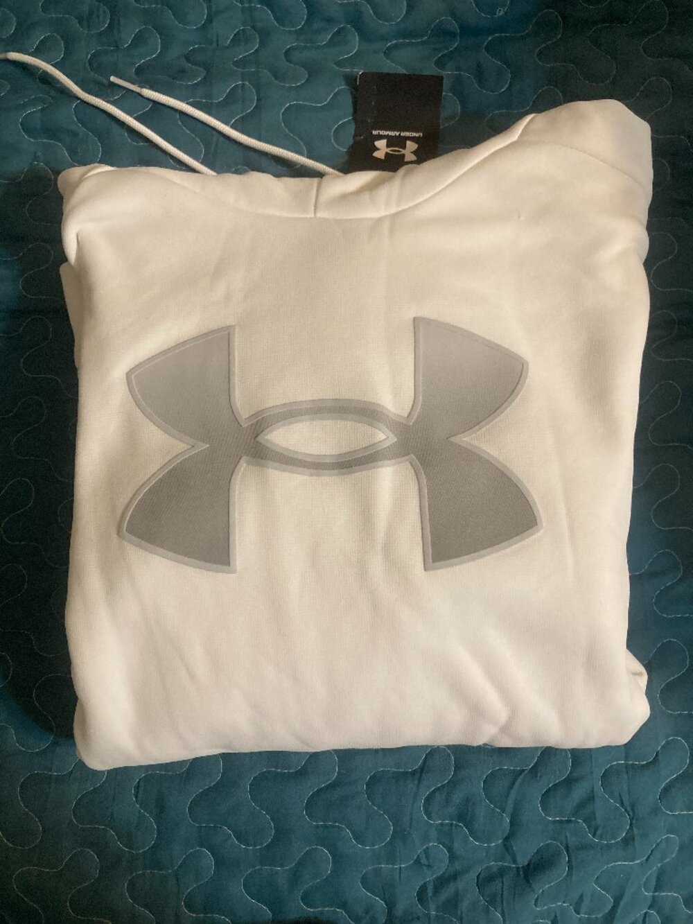 Under Armour Hoodie Youth XL White Fleece Big Gray Logo